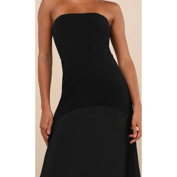 Lulus Compelling Style Long Strapless A-Line Maxi Dress Black S Small Silky NEW - Picture 6 of 16